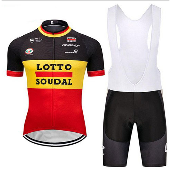 Lotto Soudal Kurzarmtrikot 2018 und Kurze Tragerhose Shwarz Gelb Rot